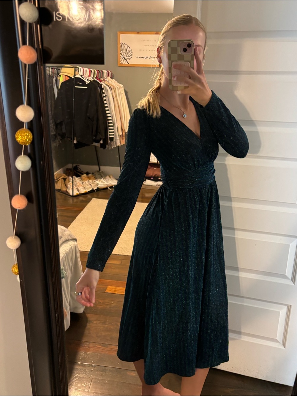 Boden Teal Shimmer Wrap Midi Dress